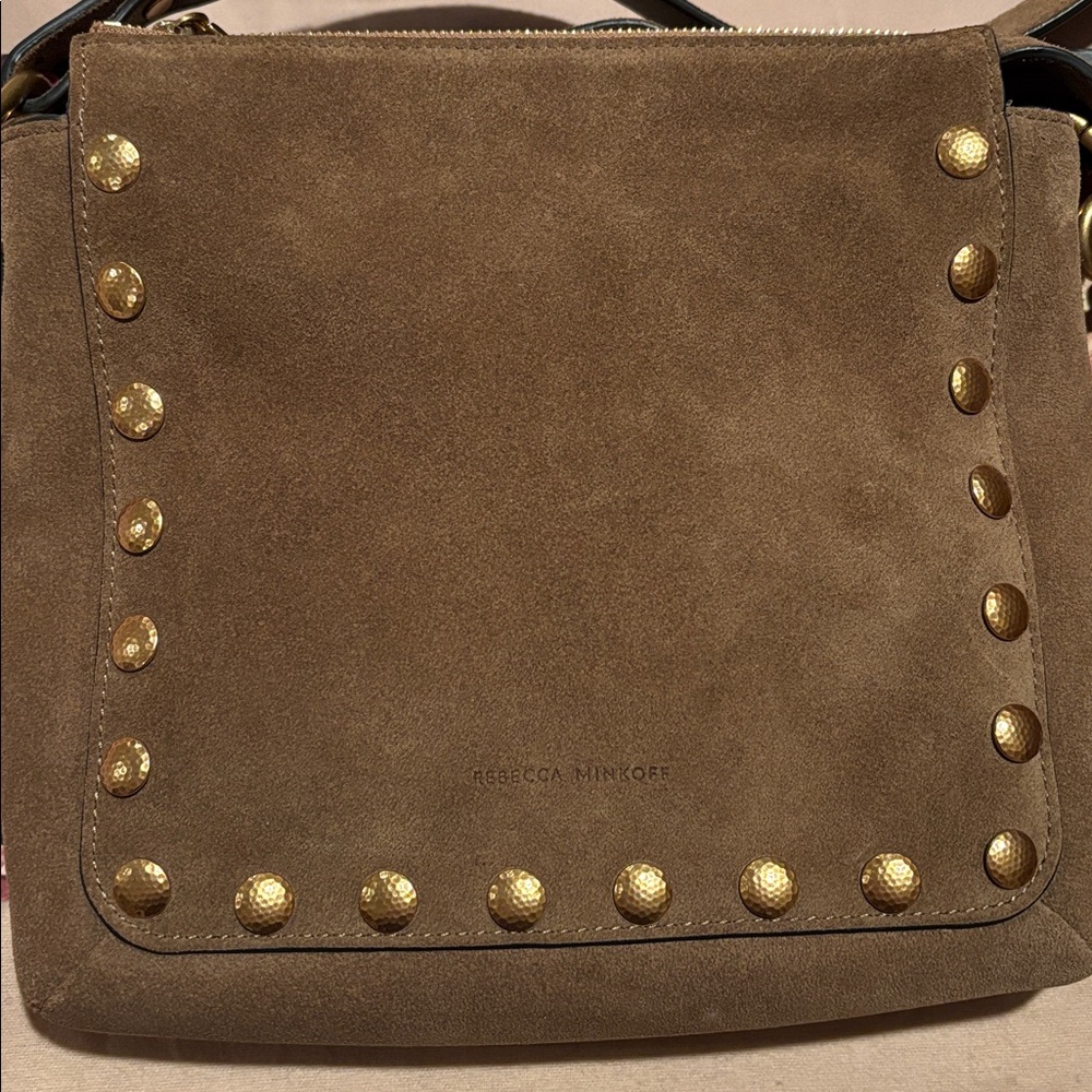 Rebecca Minkoff Tan Suede Crossbody Bag with Gold Studs - Picture 4 of 5